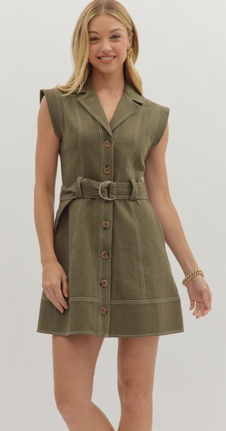 Olivia Sleeveless Self Belt Mini Dress