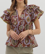Paisley Tiered Ruffle Sleeve Top