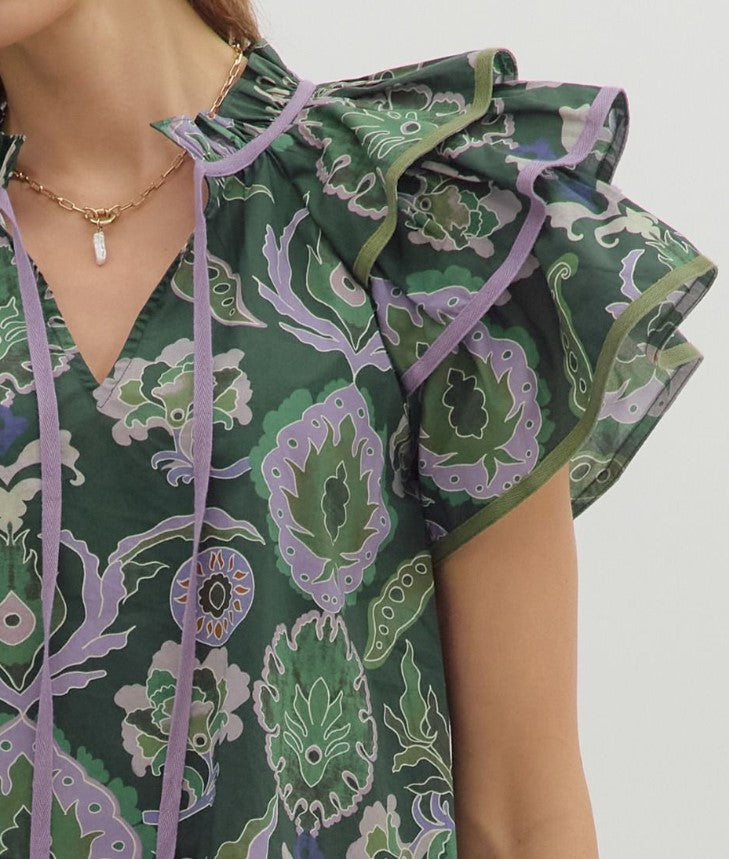 Paisley Tiered Ruffle Sleeve Top