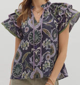 Paisley Tiered Ruffle Sleeve Top