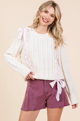 Priscilla Ribbon Threaded Cable Knit Sweater