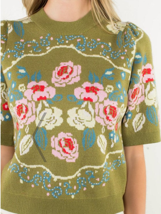 Tara Short Sleeve Floral Knit Top