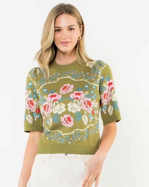 Tara Short Sleeve Floral Knit Top