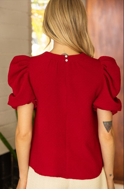 Vivi Ruched Puff Sleeve Knit Top