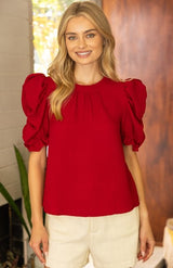 Vivi Ruched Puff Sleeve Knit Top