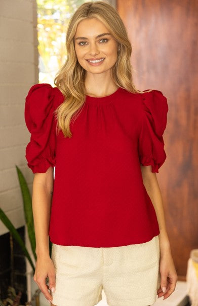 Vivi Ruched Puff Sleeve Knit Top
