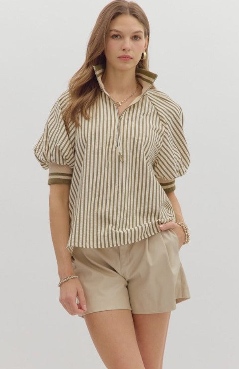 Waverly Striped Short Puff Sleeve Top