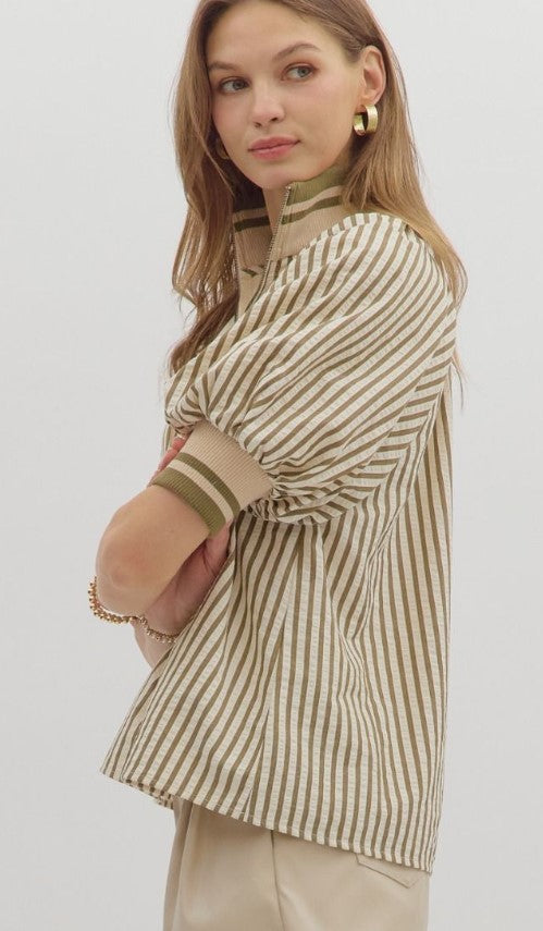 Waverly Striped Short Puff Sleeve Top