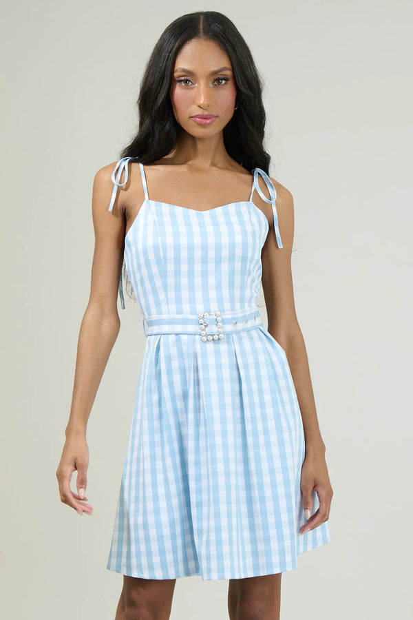 Wesley Belted Gingham Pleated Dress