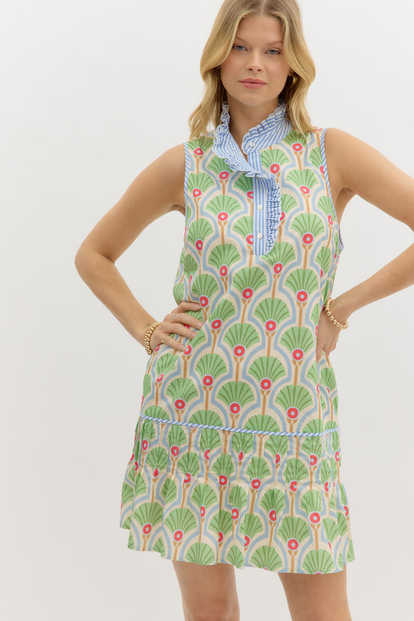 Willow Floral Mini Shift Dress with Contrasting Collar