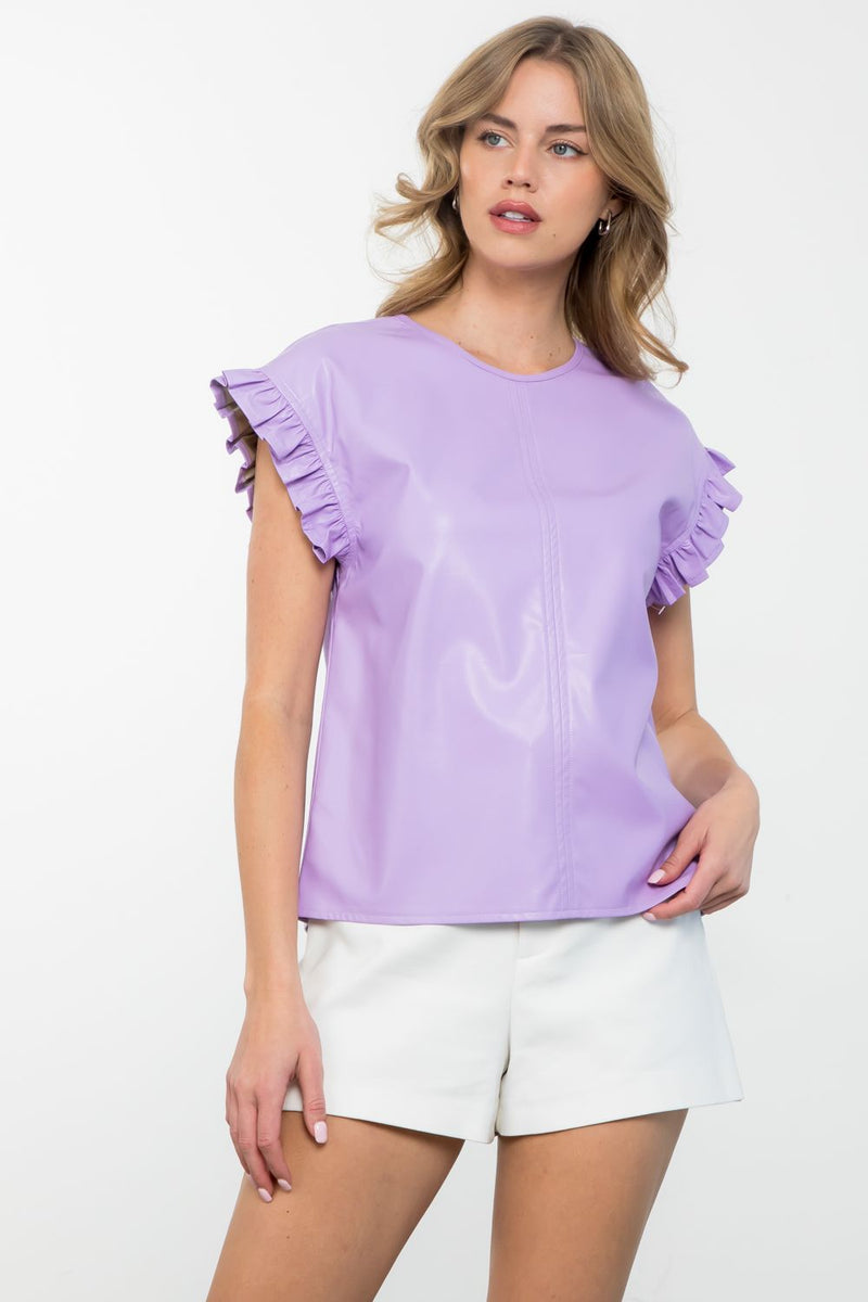 Ruched Sleeve Leather Top