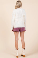 Priscilla Ribbon Threaded Cable Knit Sweater